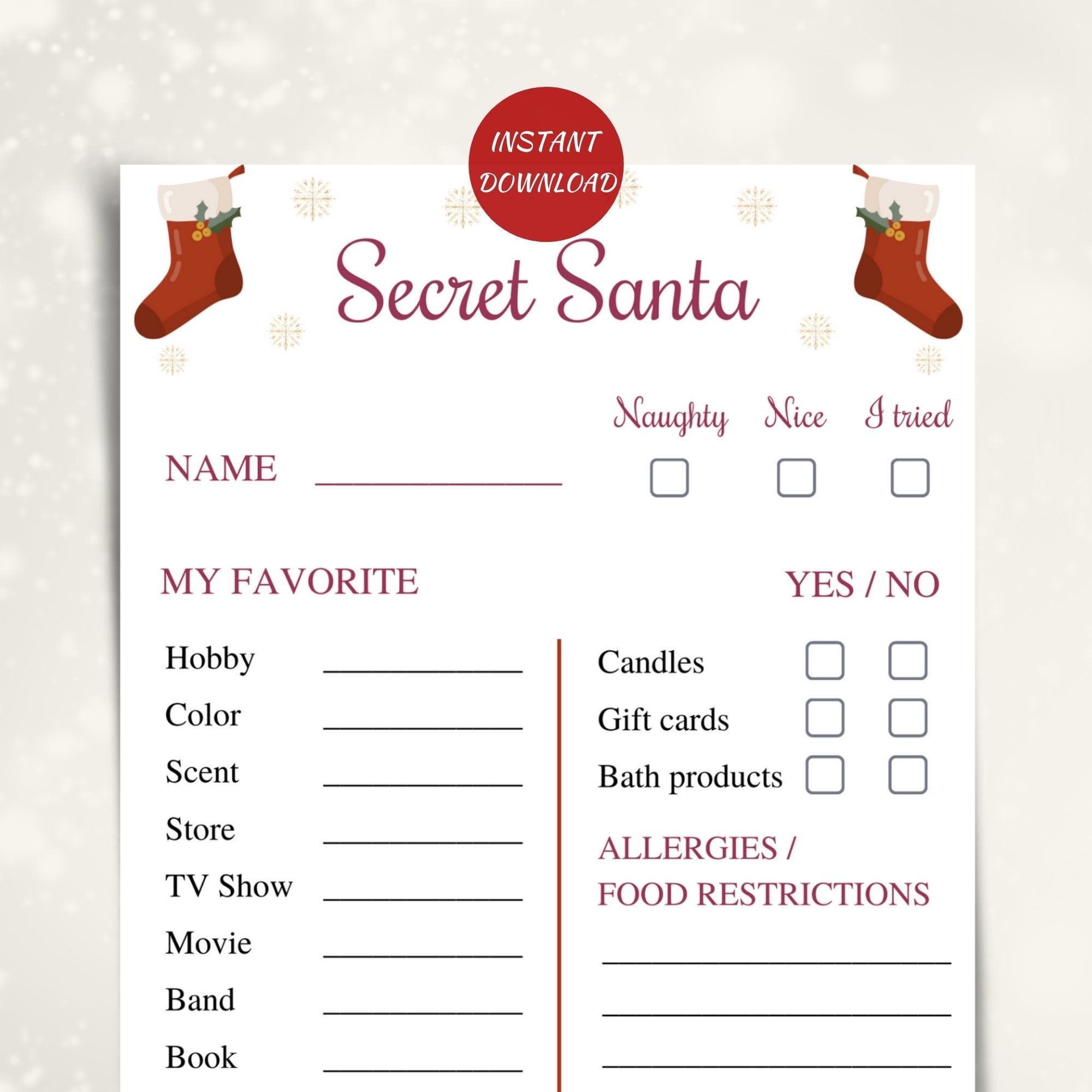 secret santa printable forms