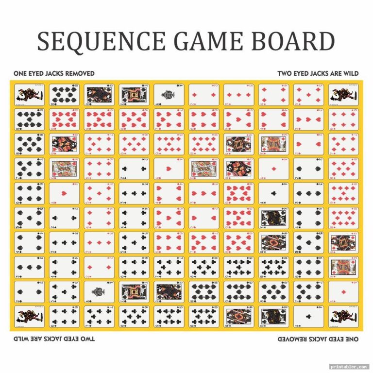 Printable Sequence Game Board Layout