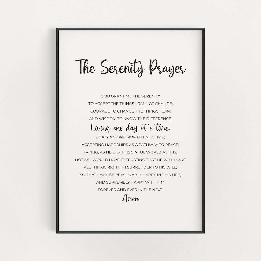 Printable Serenity Prayer Full Version By Reinhold Niebuhr Minimalist Typography Alcoholics Anonymous Sobriety Gift Addiction Recovery Art Etsy