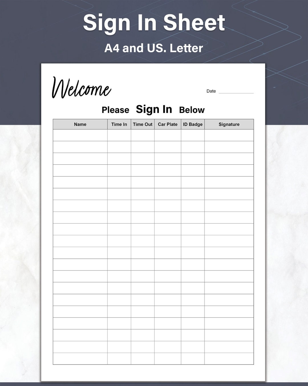Printable Sign In Sheet Simple Sign In Form For Your Front Desk Or Reception Check In And Check Out Form A4 And US Letter Etsy Printable Sign In Sheet Simple Sign In Form For Your Front Desk Or Reception Check In And Check Out Form A4 And US Letter Etsy