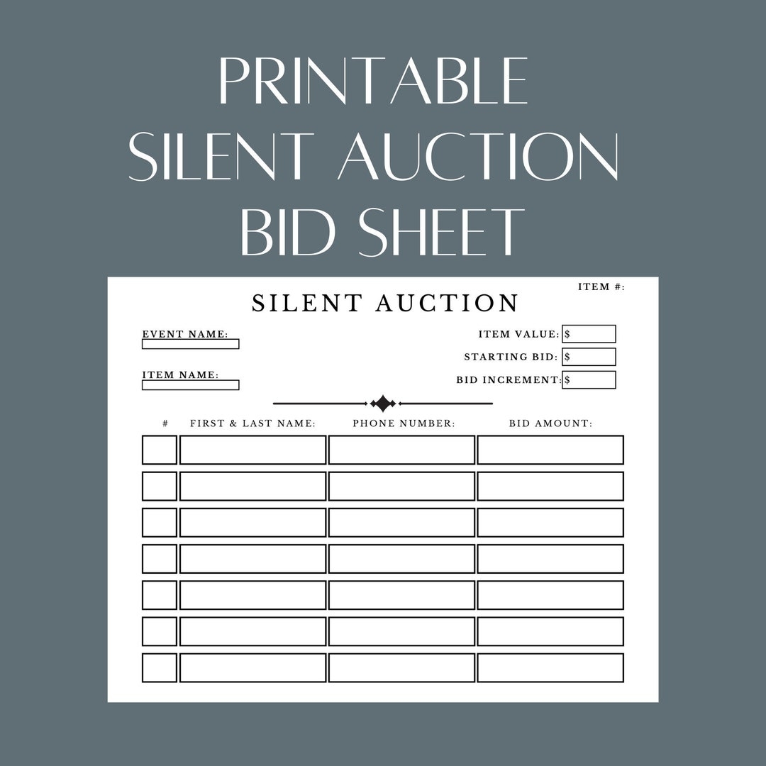 Printable Silent Auction Bid Sheet PDF File Simply Download Print And Fill Out Etsy Ireland