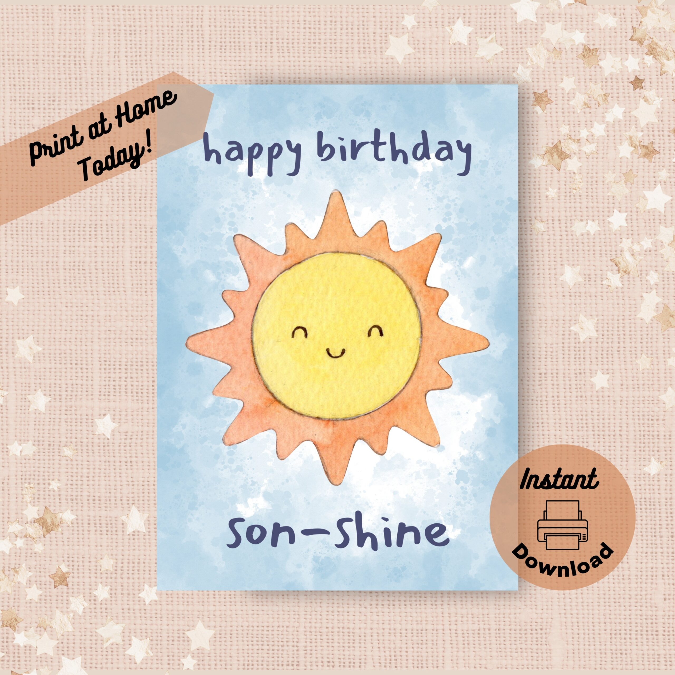 Printable Son Birthday Card Instant Download Print At Home Card 