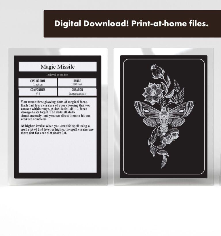 Printable Spell Cards Dnd 5e PDF Fillable Digital Download 
