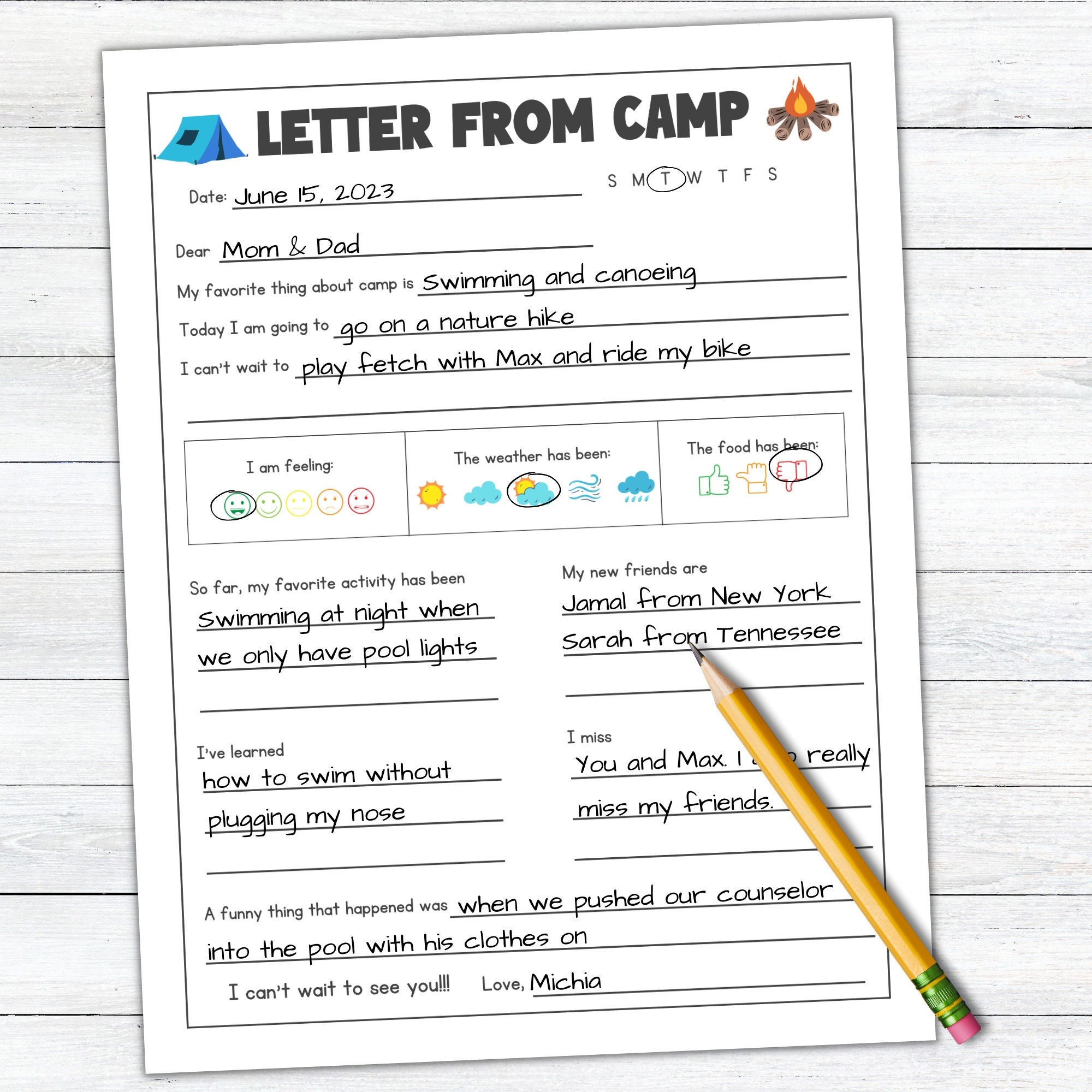 Printable Summer Camp Letter Template Fill in Stationery PDF Etsy