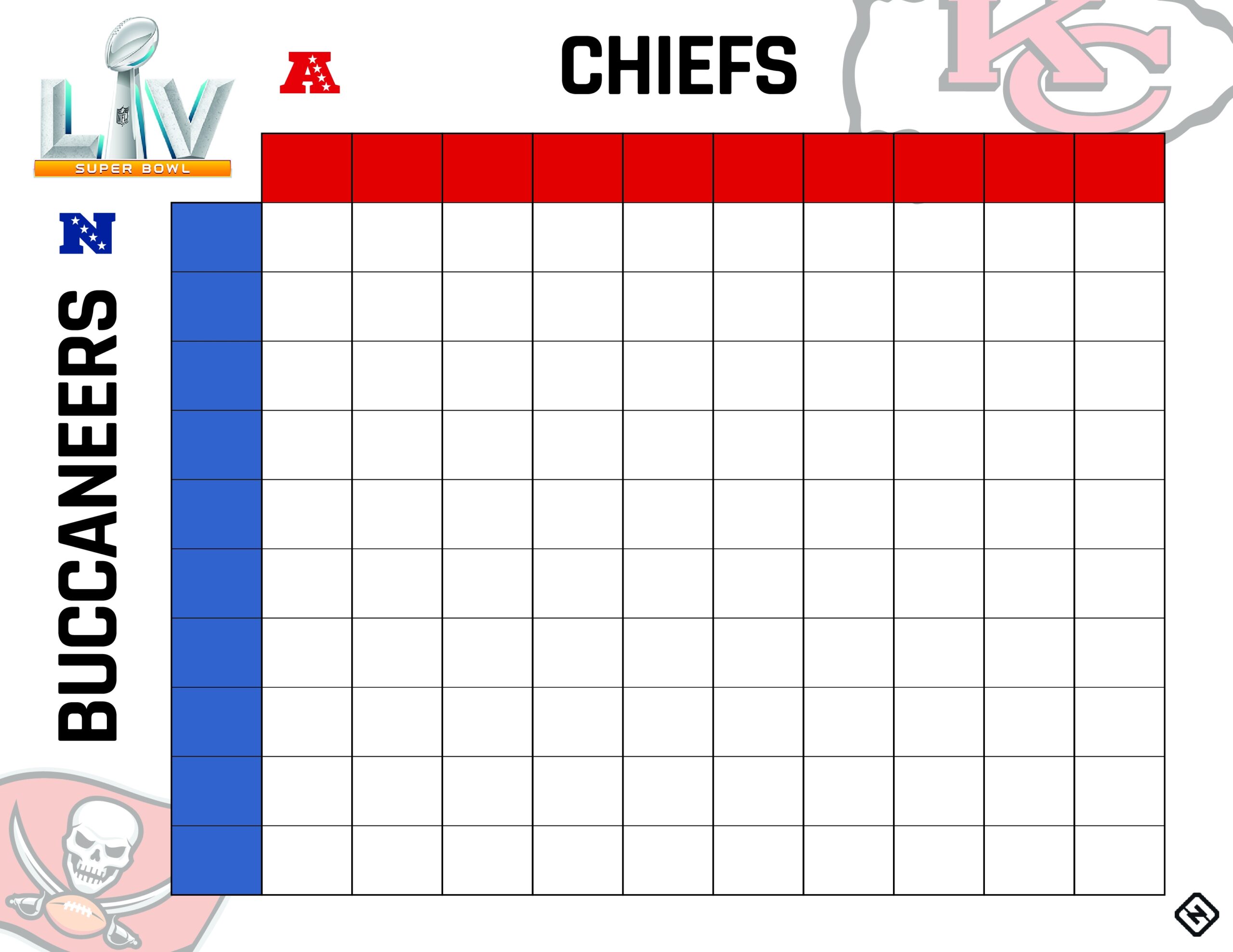 Printable Super Bowl Squares Grid For Chiefs Vs Buccaneers In 