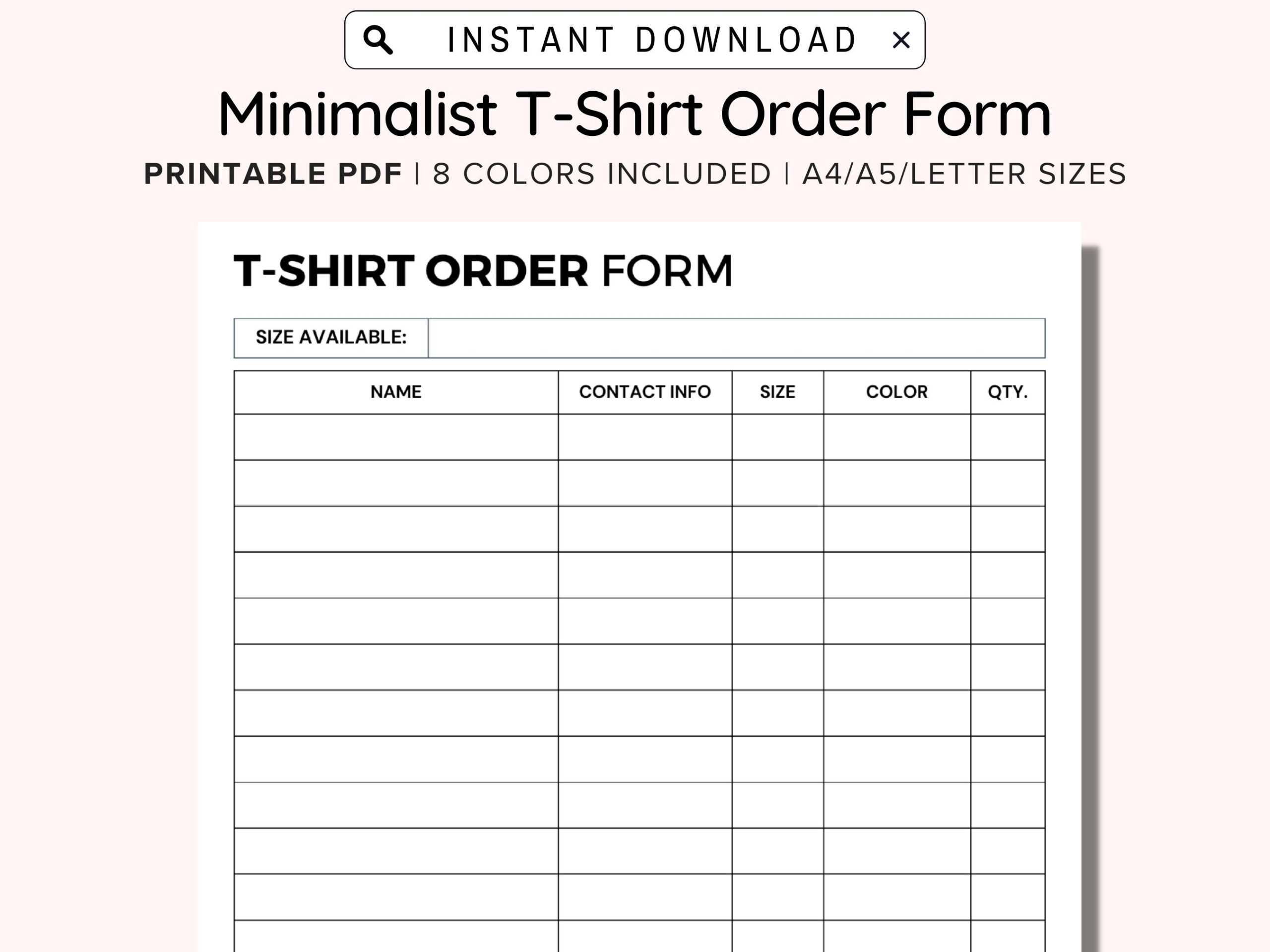Printable T Shirt Order Form Template Editable Order Form Printable T Shirt Order Form Template Editable Order Form
