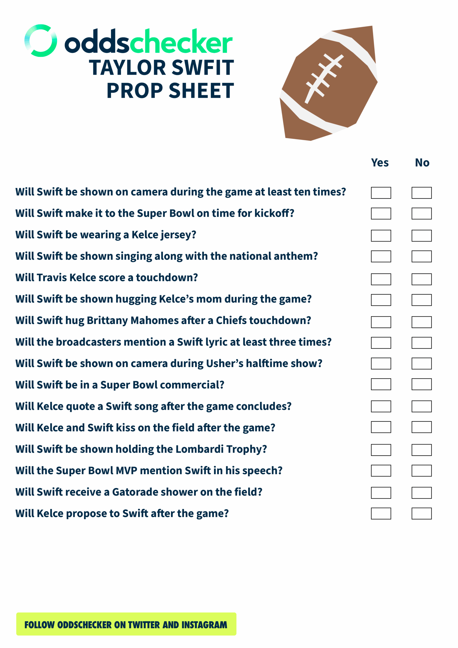 Printable Taylor Swift Super Bowl Prop Sheet Super Bowl 58 Prop Sheet Featuring Taylor Swift Prop Bets Oddschecker