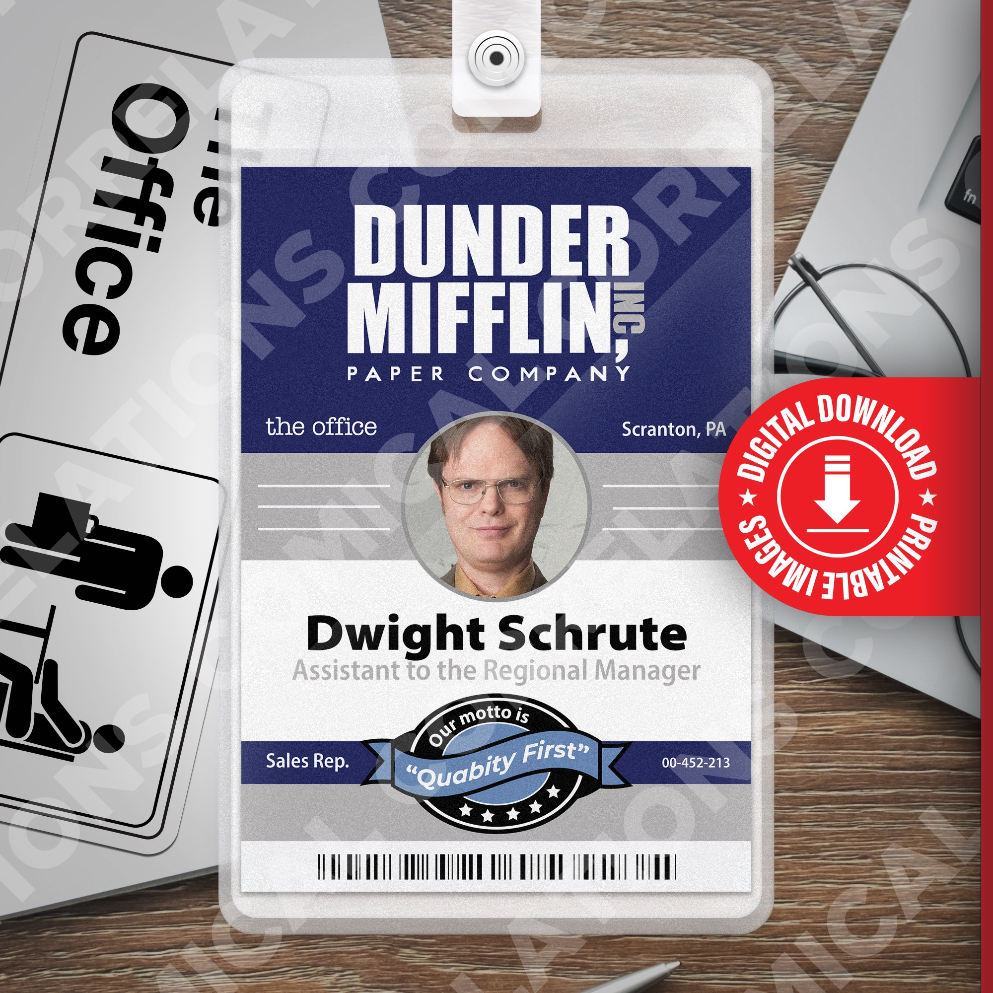 PRINTABLE The Office Dwight Schrute Dunder Mifflin ID Card Badge 