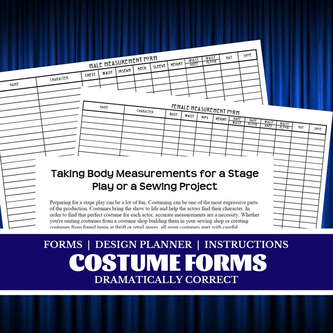 Printable Theater Costume Measurement Form Male And Female Instant Download Includes Measurement Guide Etsy