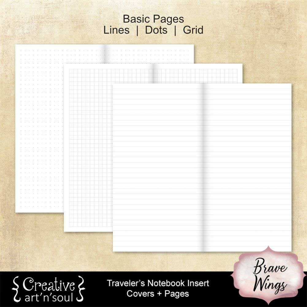 Printable Travelers Notebook Inserts Lines Dots Grid Standard Size Digital Download Etsy