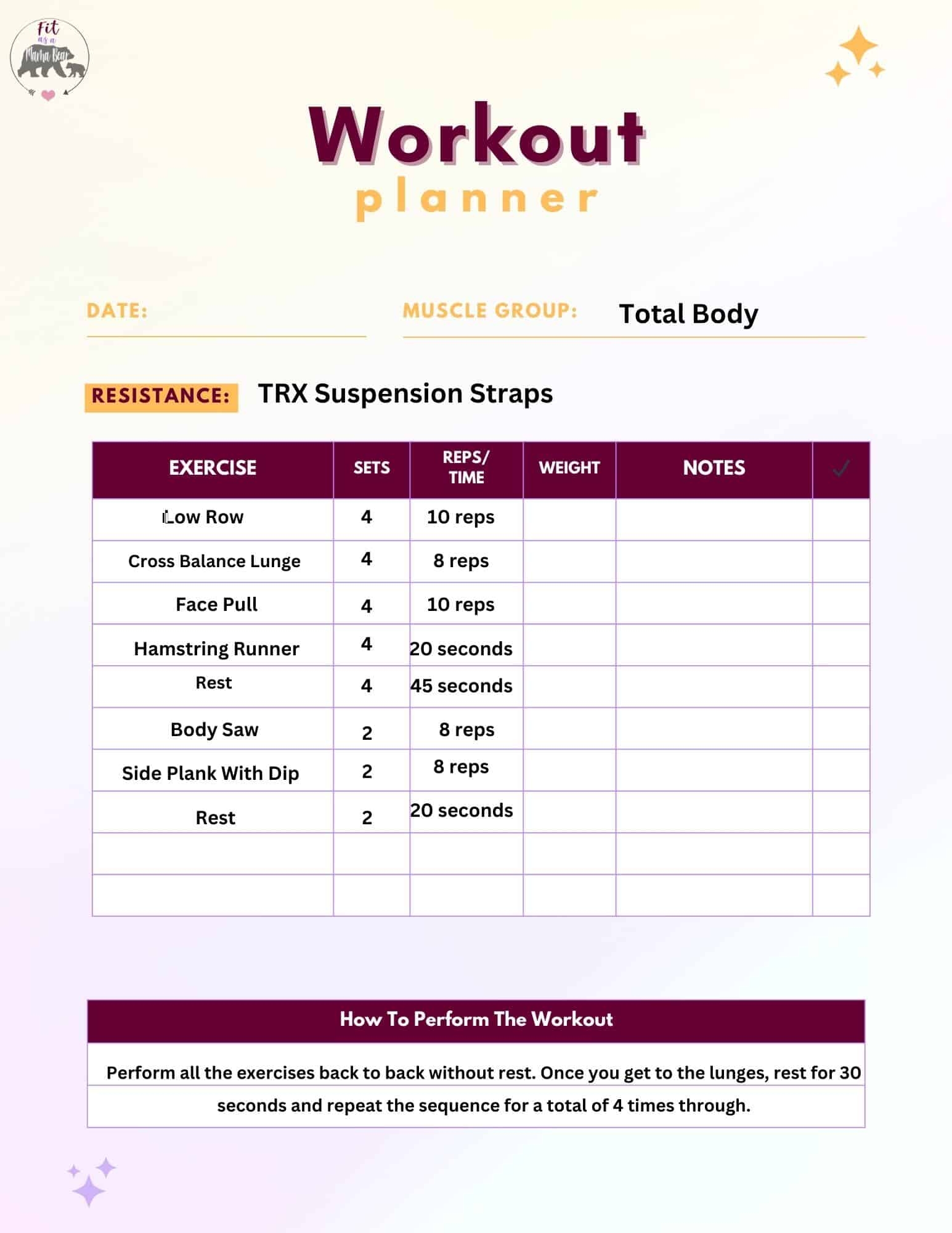 Printable TRX Beginner Workout Plan With PDF 