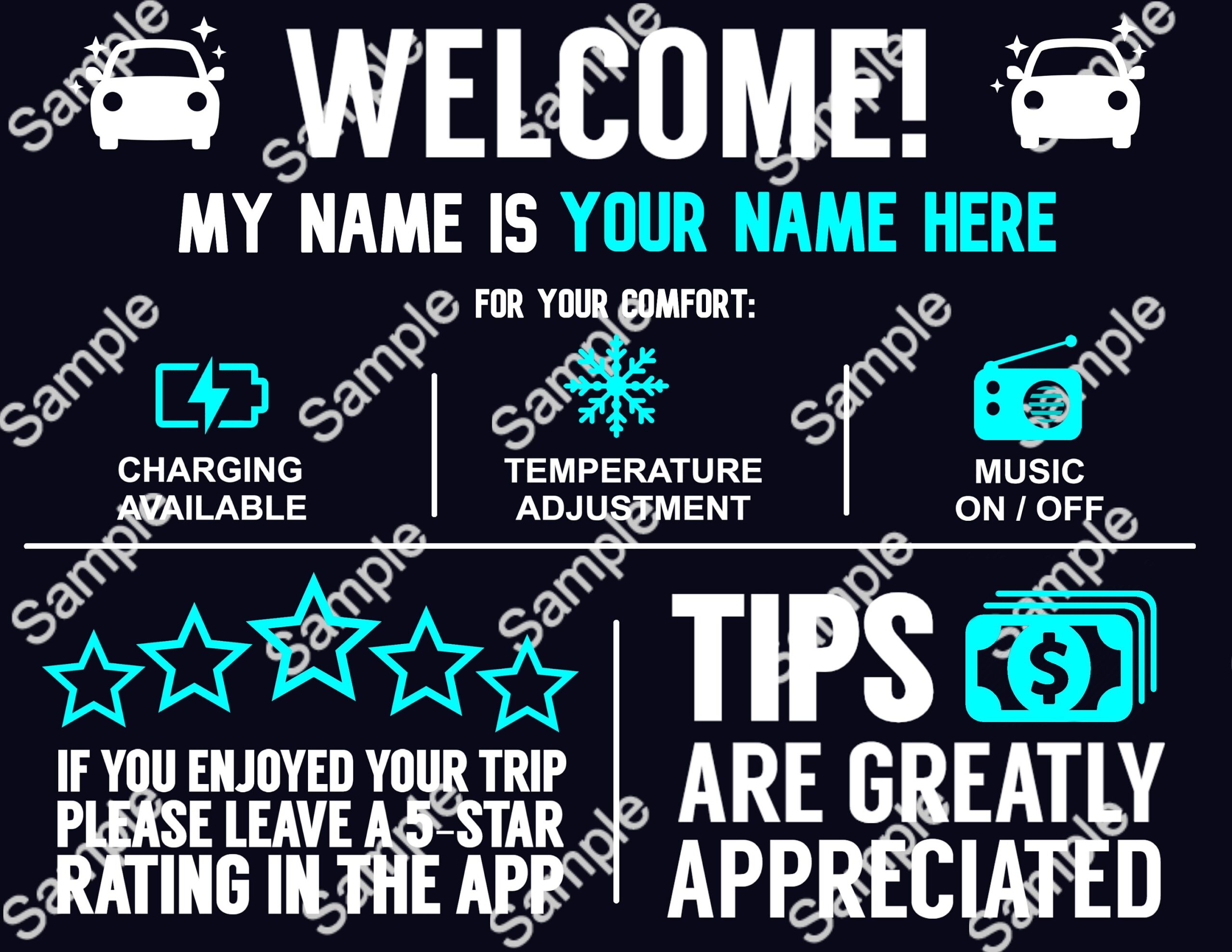 PRINTABLE Uber Tip Sign With Name DIGITAL FILE Etsy