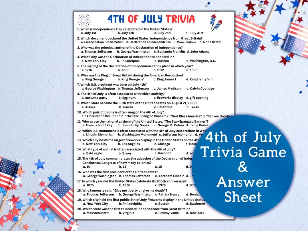 Printable USA Trivia Game Independence Day Trivia Printable 4th Of July Trivia Patriotic Trivia Printable Etsy