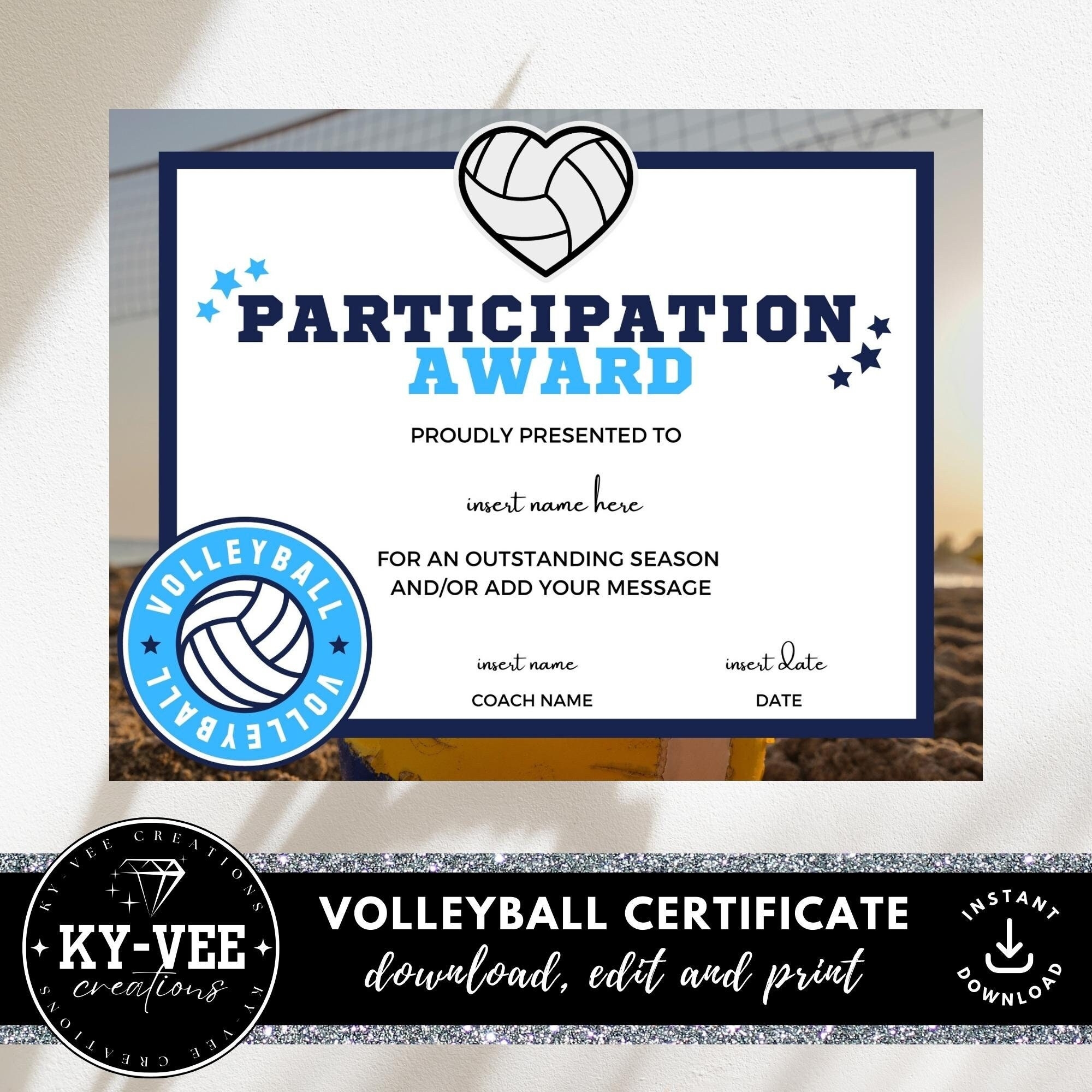 Printable Volleyball Award Templates INSTANT DOWNLOAD Editable 