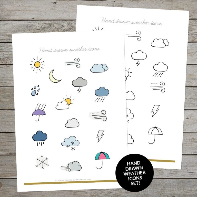 Printable Weather Icons Weather Planner Stickers Journal Weather Doodles Hand Drawn Weather Symbols Etsy