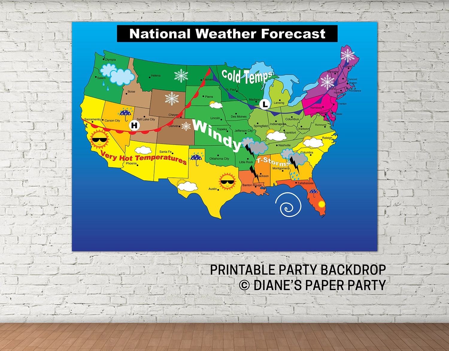 Printable Weather Map Instant Download Printable Weather Map Etsy
