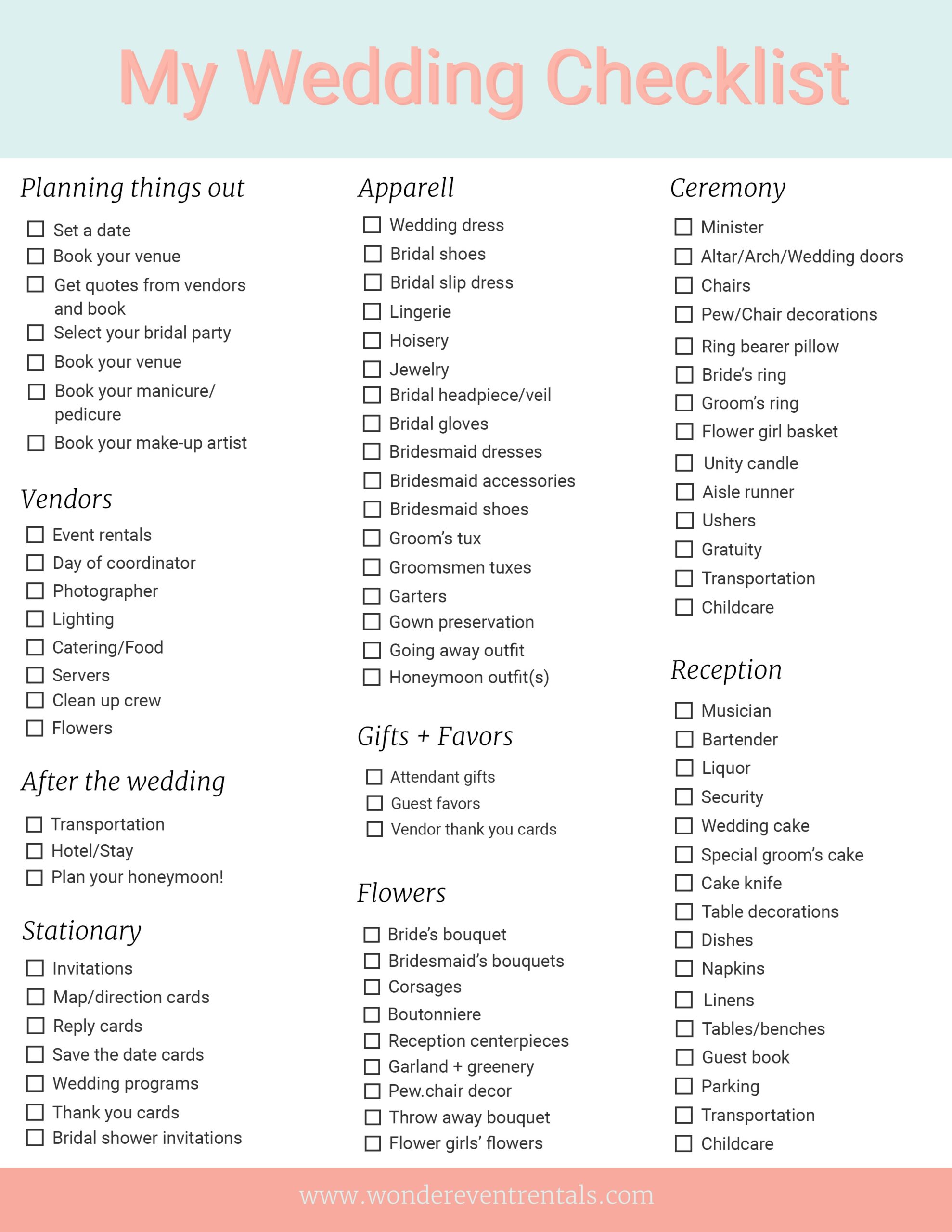 wedding photography checklist printable
