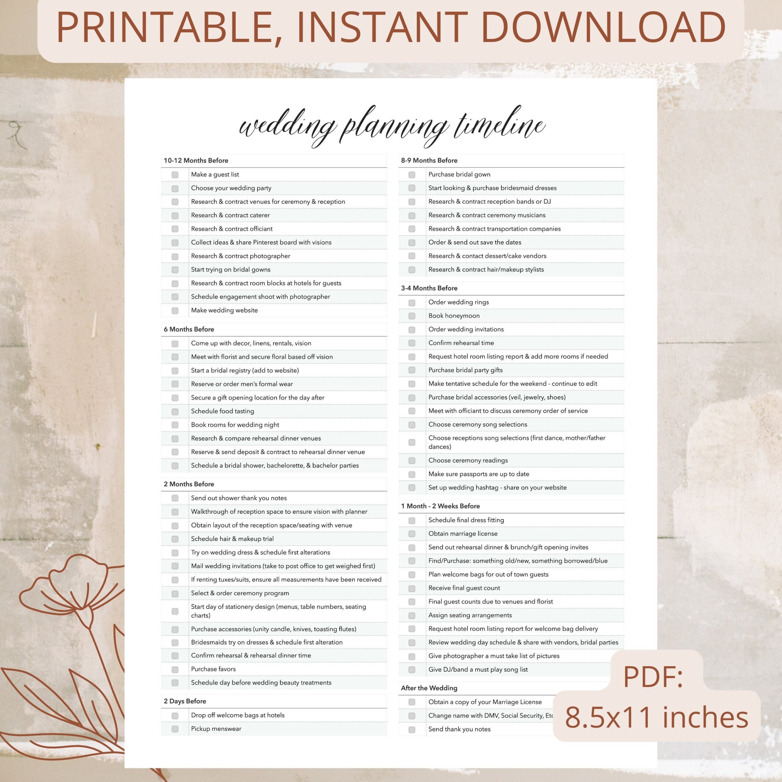 Printable Wedding Timeline Wedding Checklist Wedding Planning Timeline Wedding Timeline Printable Timeline Wedding Resource Etsy