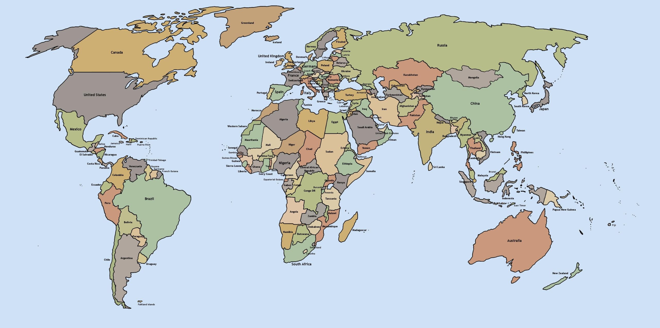 printable world map with countries labeled