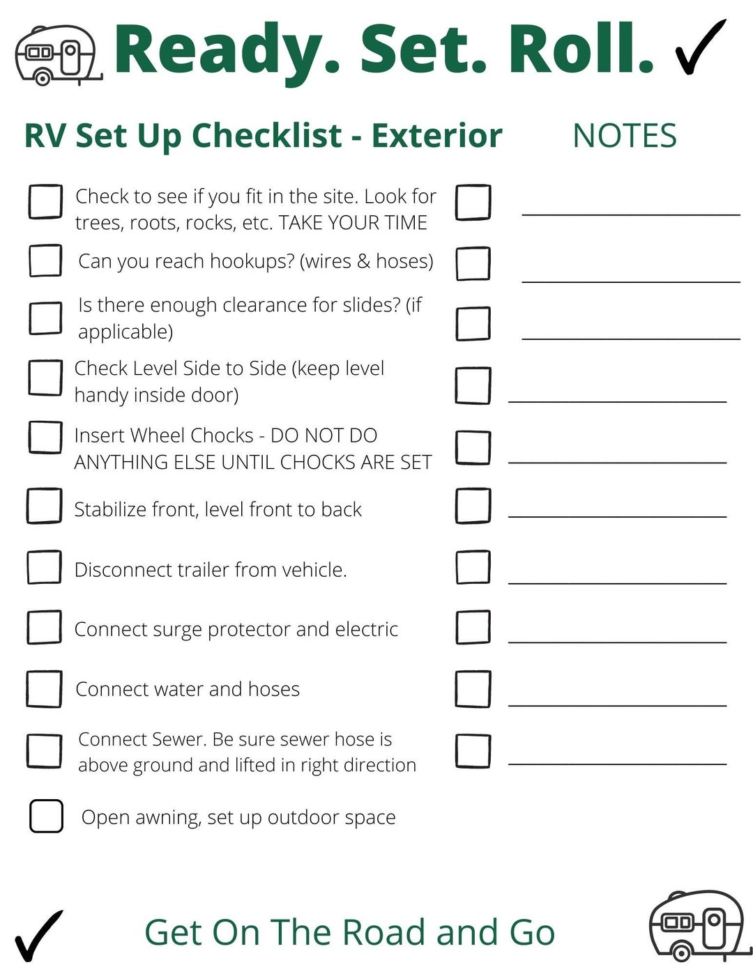 PRINTED SHIPPED RV Checklist For Travel Trailers Set Up breakdown interior exterior With Space For Notes Etsy