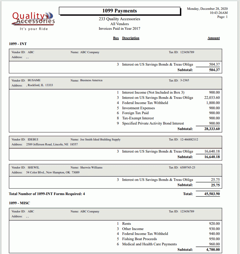 Printing 1099 Forms