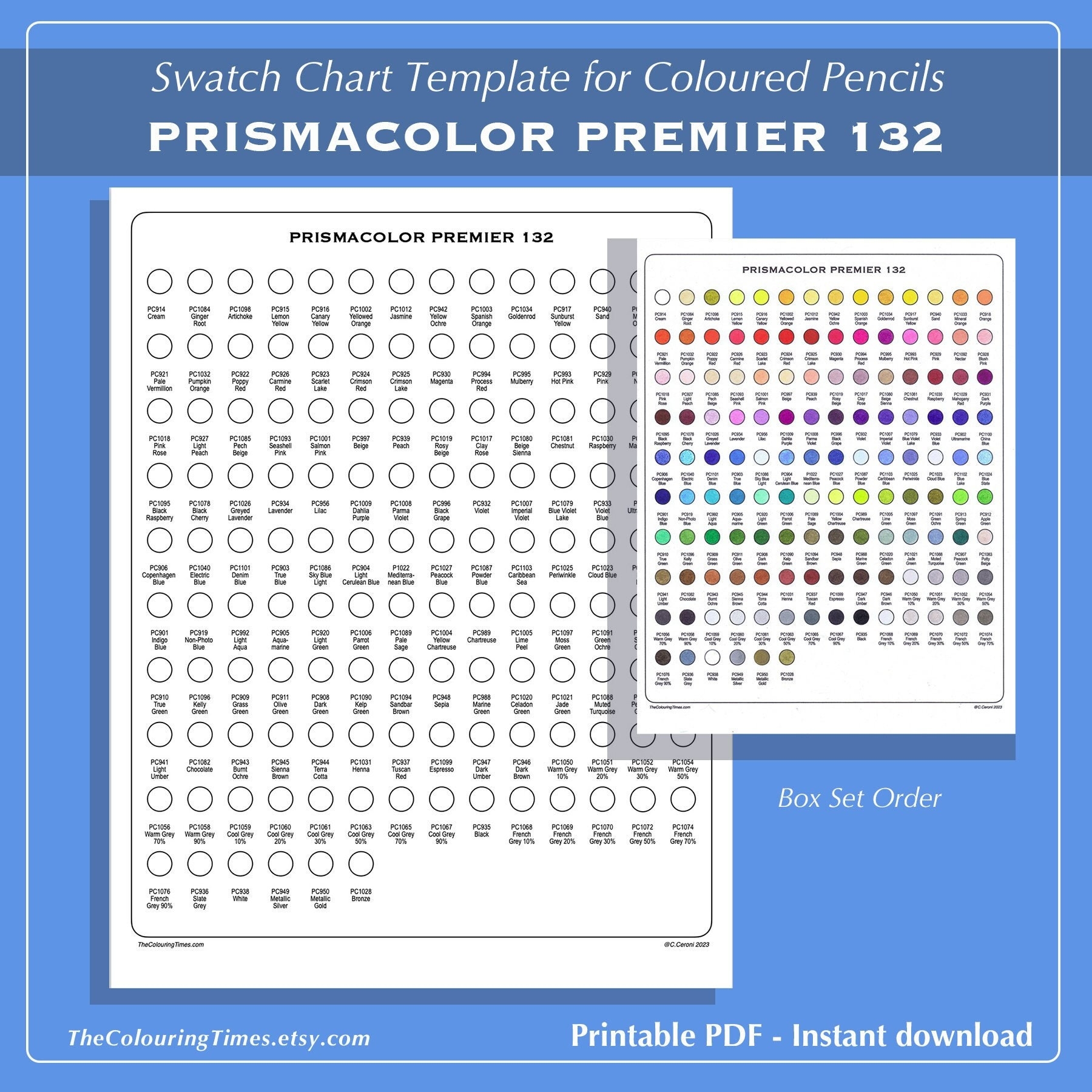 Prismacolor Premier 132 Swatch Chart Template Printable PDF Etsy