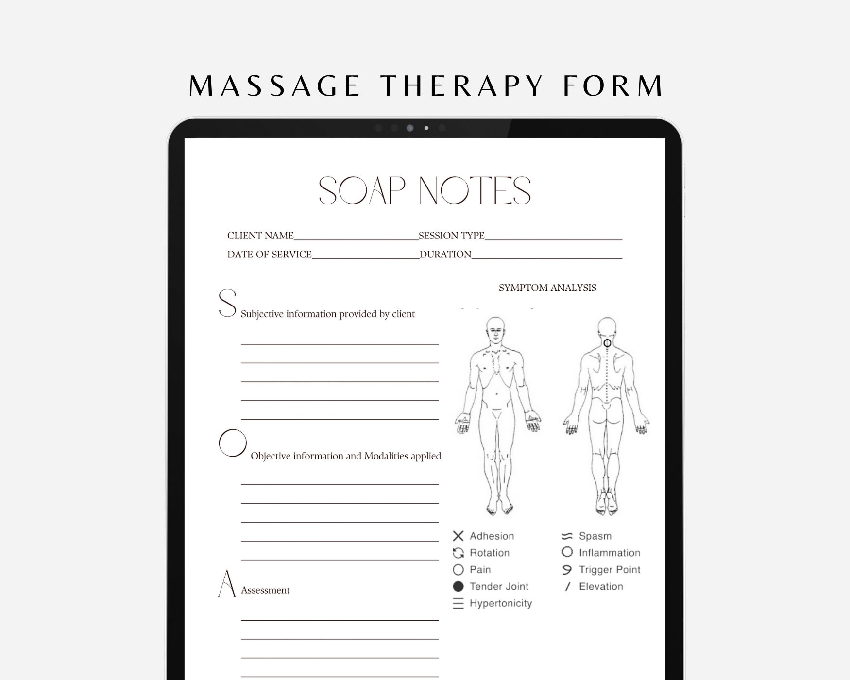 Professional Massage SOAP Notes And Symptom Analysis Form 