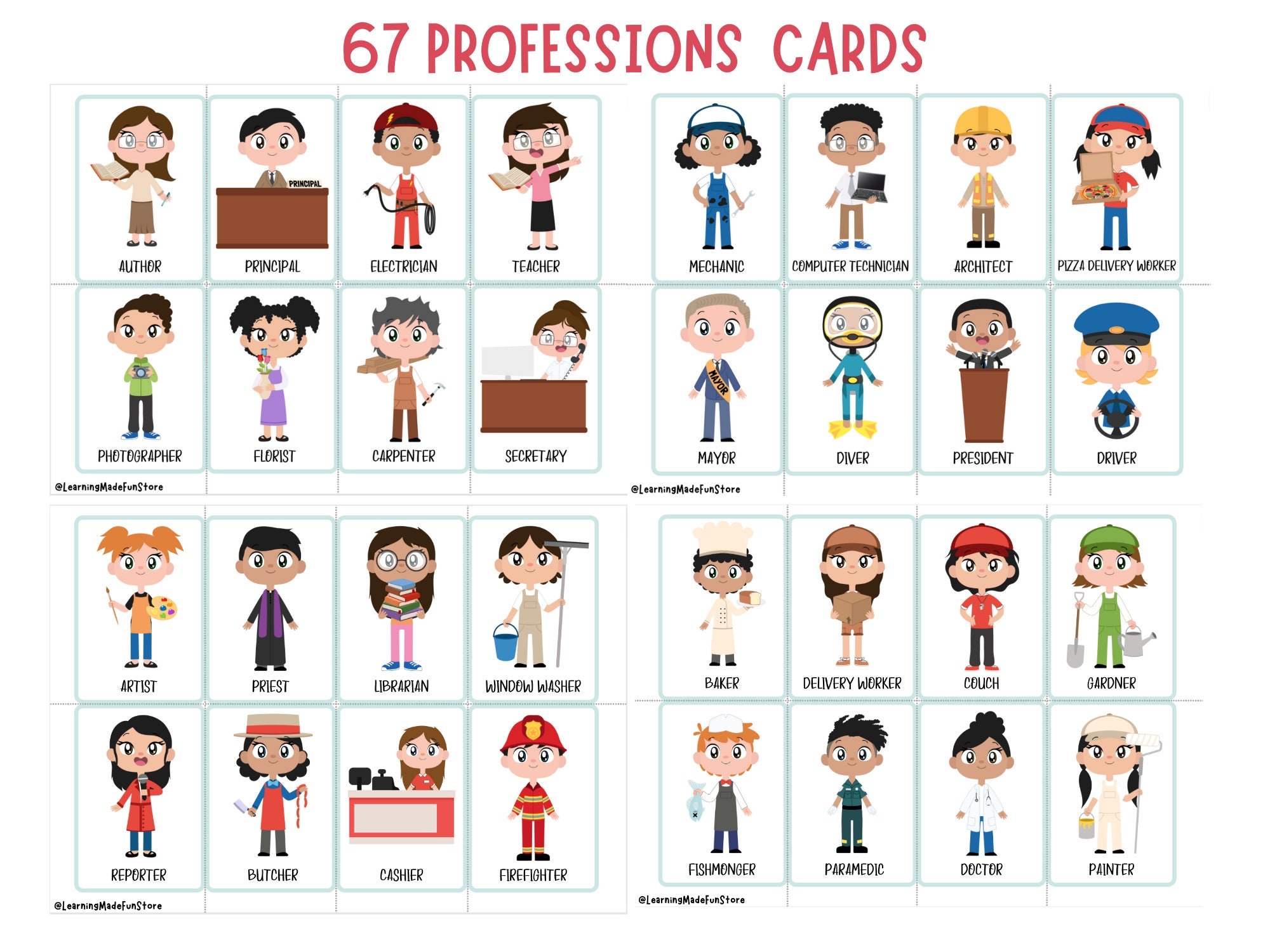 Professions Flash Cards Community Workers Cards Preschool Flashcards Community Helpers Learning Activities Printable Cards Montessori Etsy