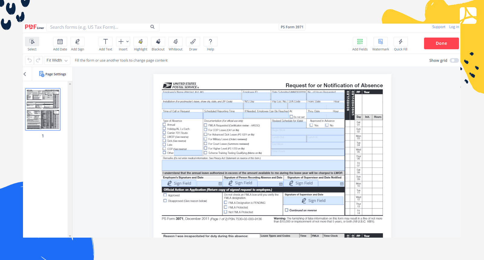 PS Form 3971 Request For Or Notification Of Absence PDFliner PS Form 3971 Request For Or Notification Of Absence PDFliner