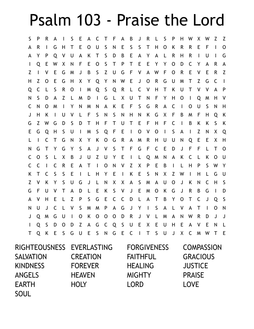 Psalm 103 Praise The Lord Word Search WordMint