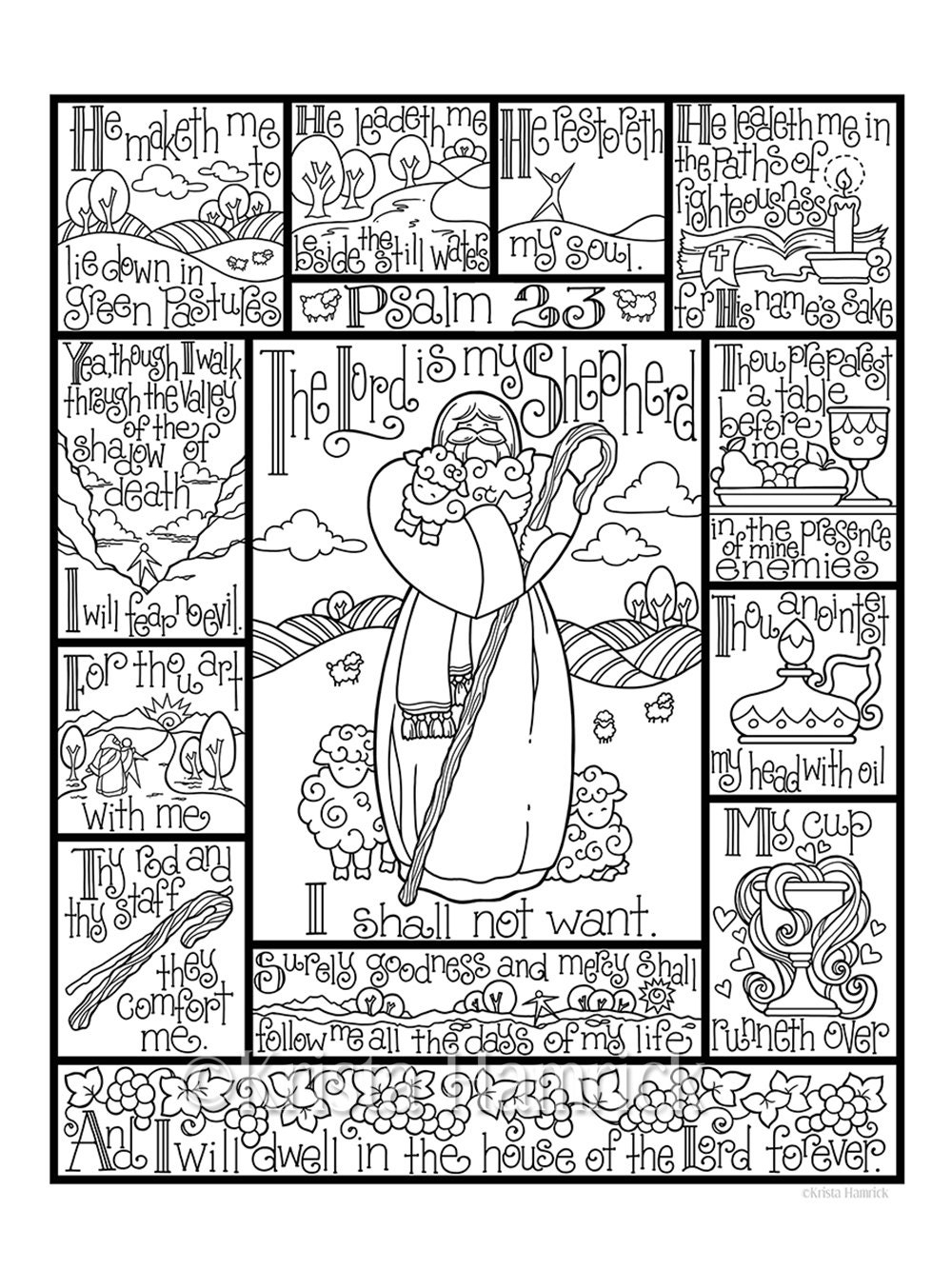 Psalm 23 Coloring Page In Three Sizes 8 5X11 8X10 Suitable For Framing 6X8 For Bible Journaling Tip in