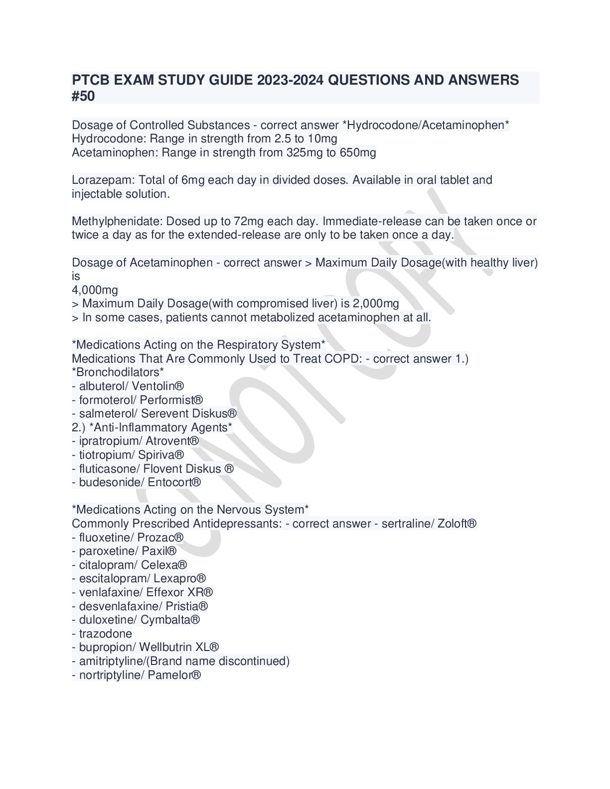 PTCB PRACTICE EXAM QUESTIONS FULLY SOLVED 49 DocMerit