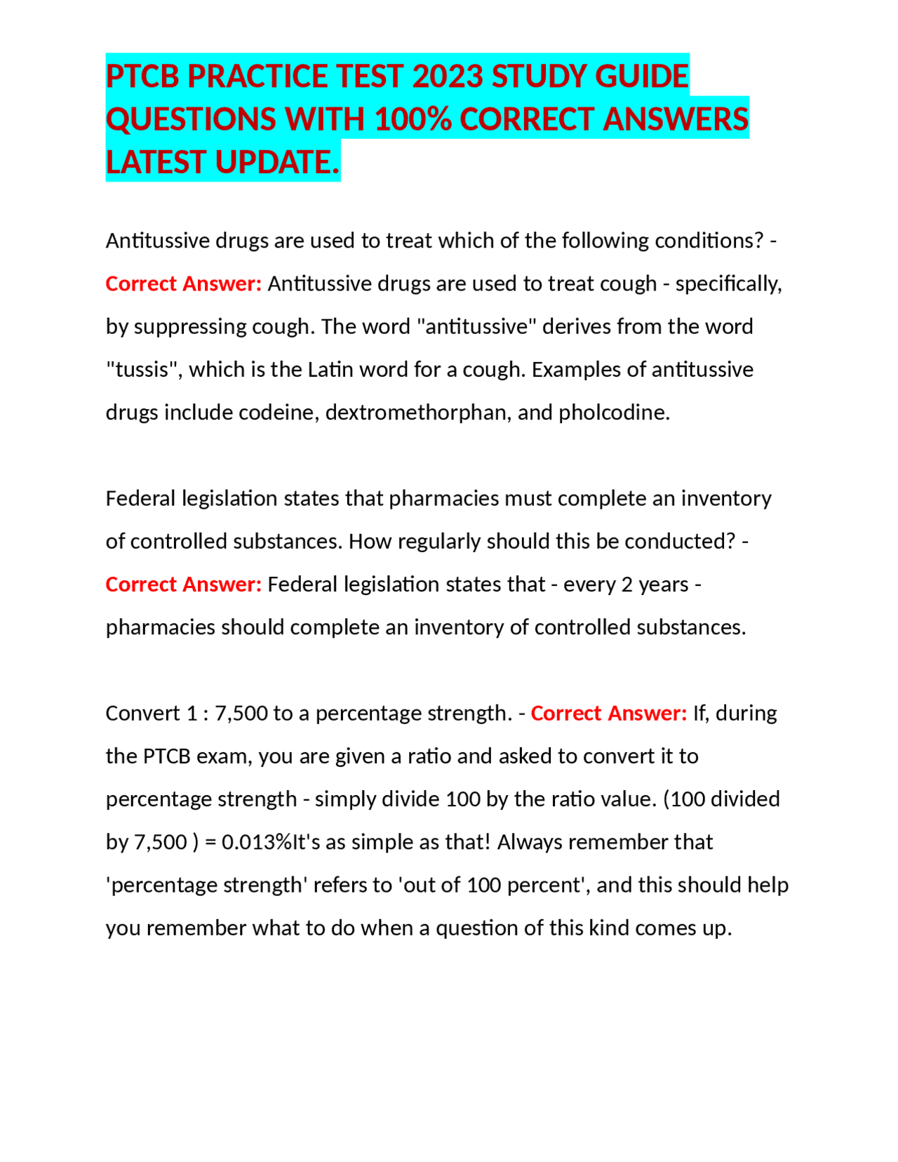 ptcb practice test and answers printable