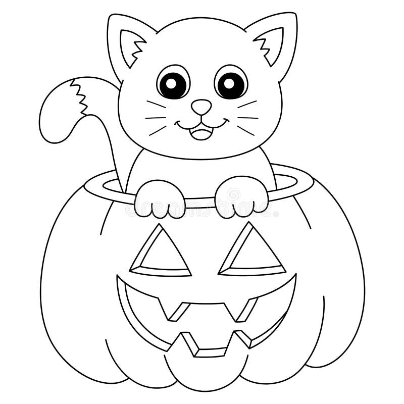 Pumpkin Cat Halloween Coloring Page Isolated Stock Vector Illustration Of Pumpkin Colouring 245889465