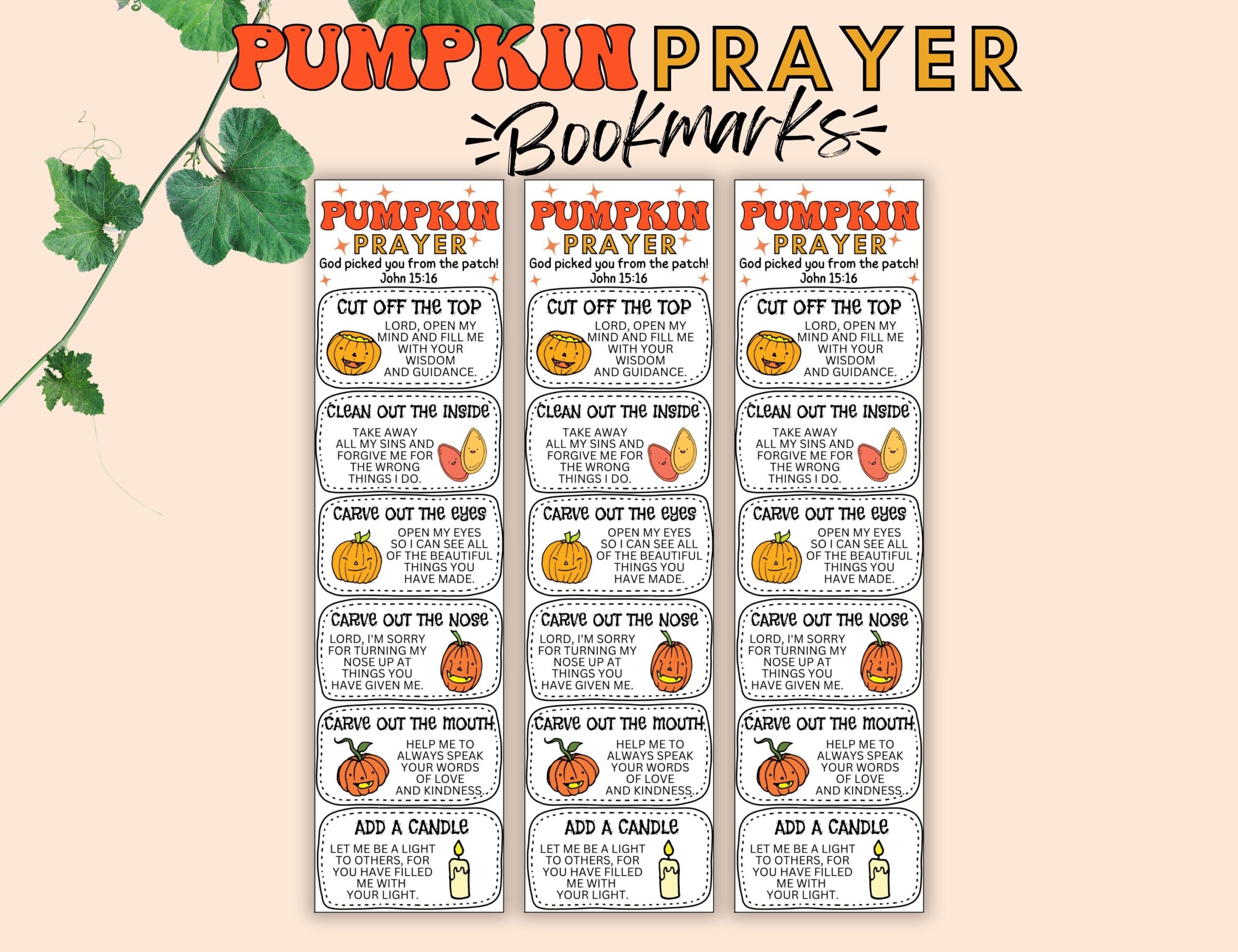 Pumpkin Prayer Bookmark Pumpkin Gospel Trunk Or Treat Ideas Pumpkin Carving Christian Halloween Halloween Pumpkin Prayer Christian Etsy