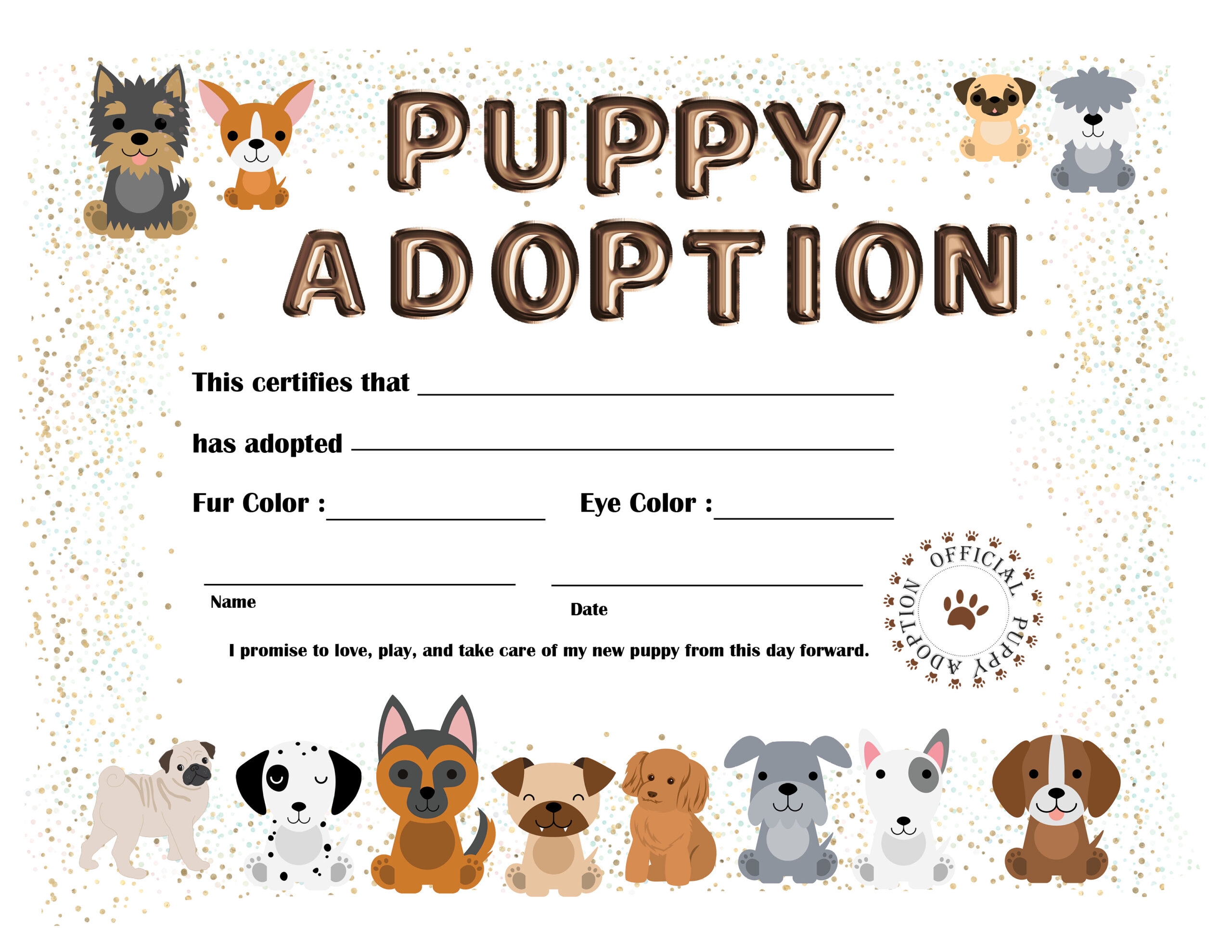 Puppy Adoption Certificate Thedigitalfileshop