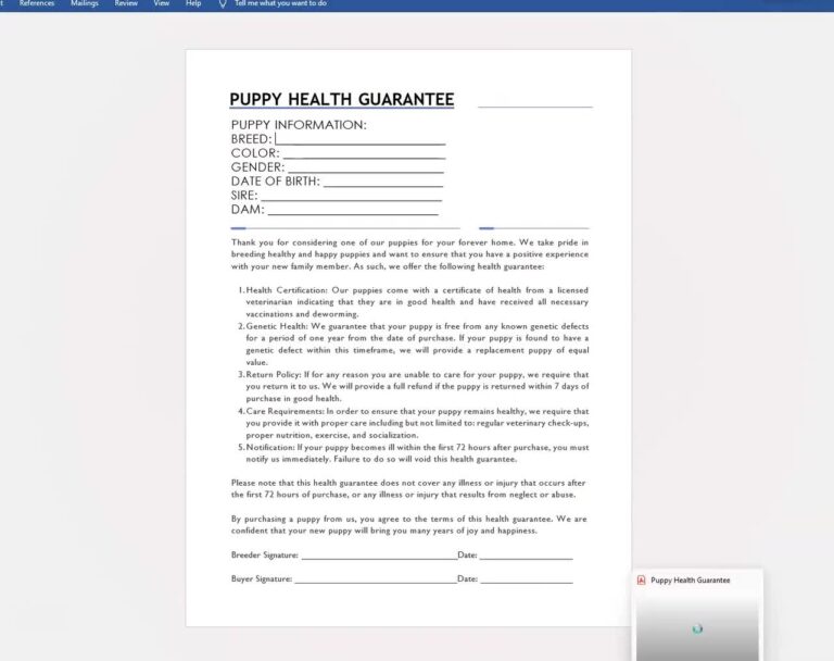 Puppy Health Guarantee Contract Puppy Agreement Of Sale Purchase And Sale Agreement For Breeders And New Owners