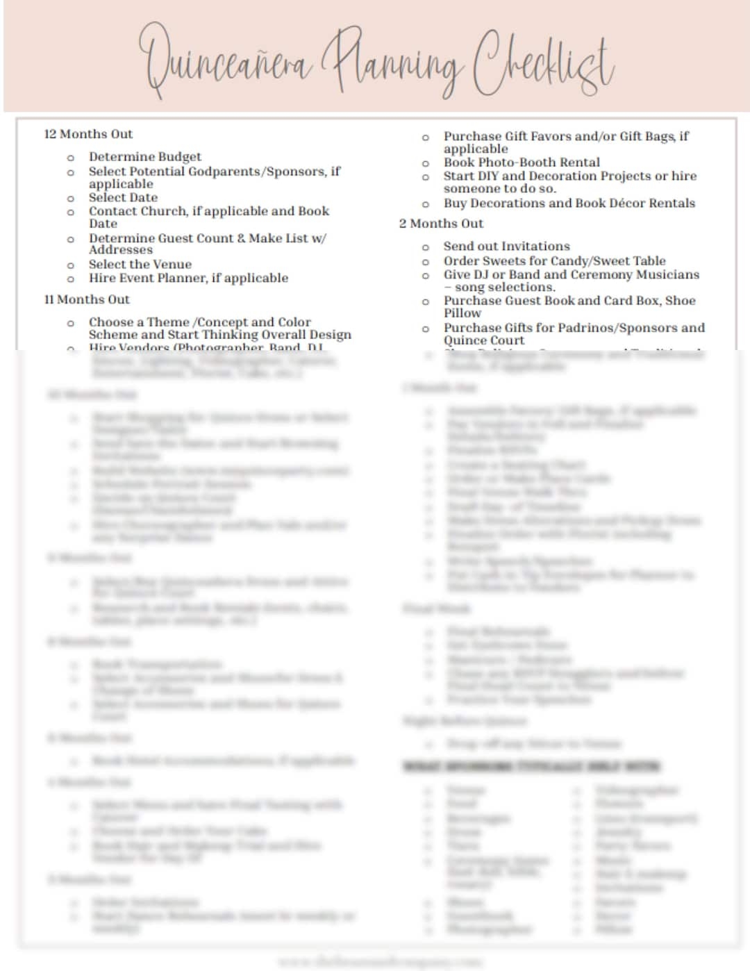 Quinceanera Planning Checklist Etsy
