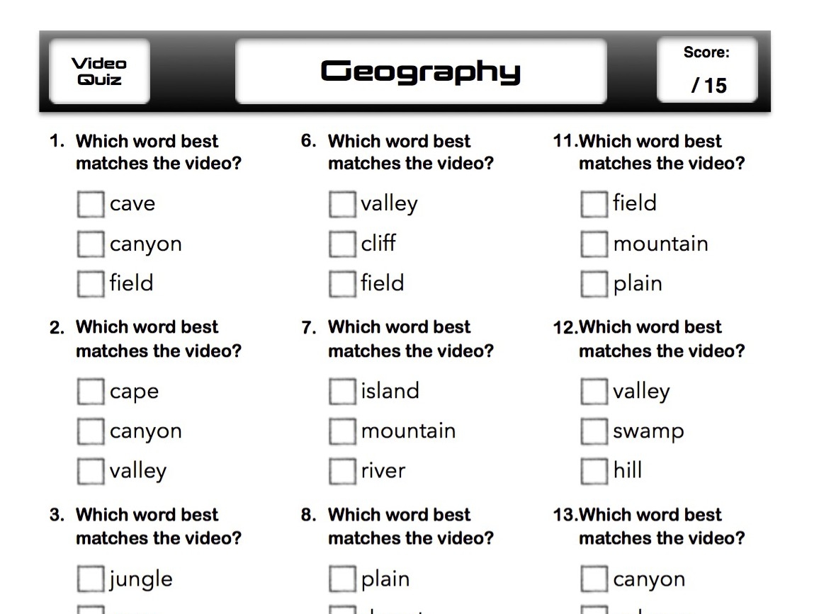 Quiz Geography Vidtionary A Video Dictionary Worksheets Library