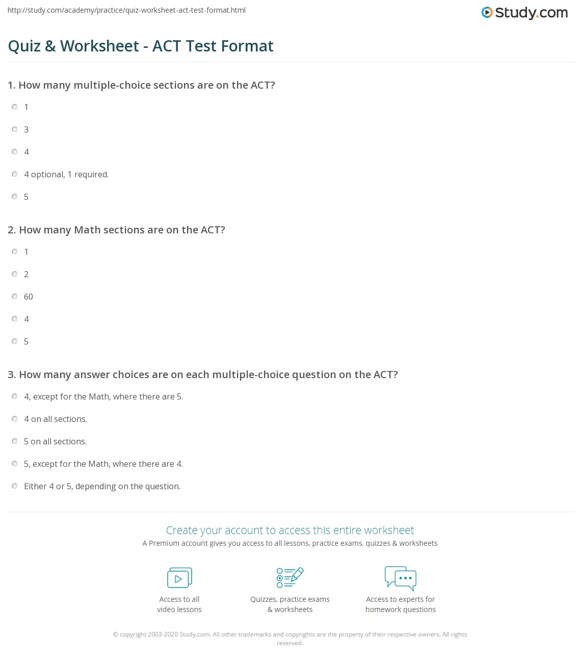 Quiz U0026 Worksheet ACT Test Format Study