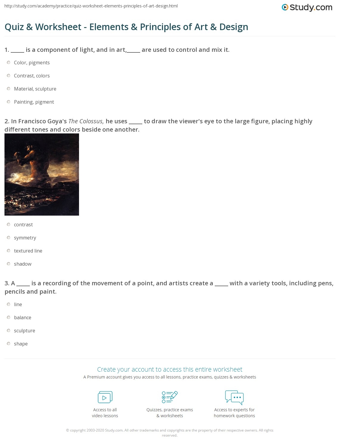 Quiz U0026 Worksheet Elements U0026 Principles Of Art U0026 Design Study