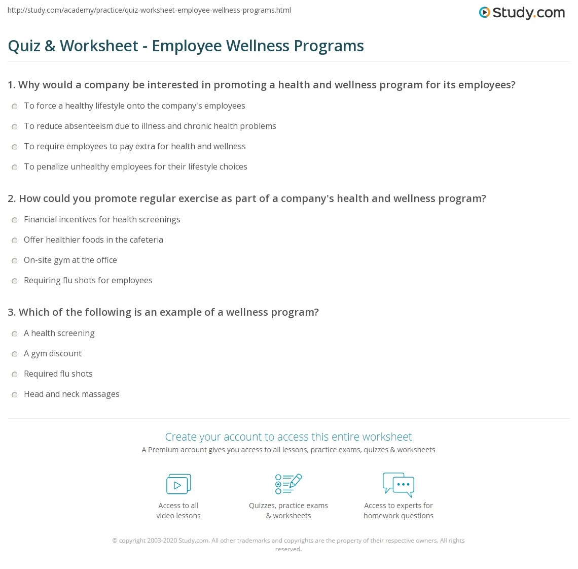 Quiz U0026 Worksheet Employee Wellness Programs Study