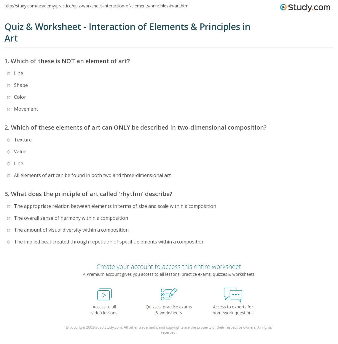 Quiz U0026 Worksheet Interaction Of Elements U0026 Principles In Art 