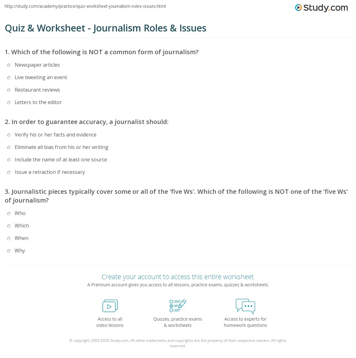 Quiz U0026 Worksheet Journalism Roles U0026 Issues Study