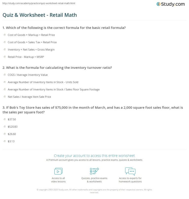 Quiz U0026 Worksheet Retail Math Study