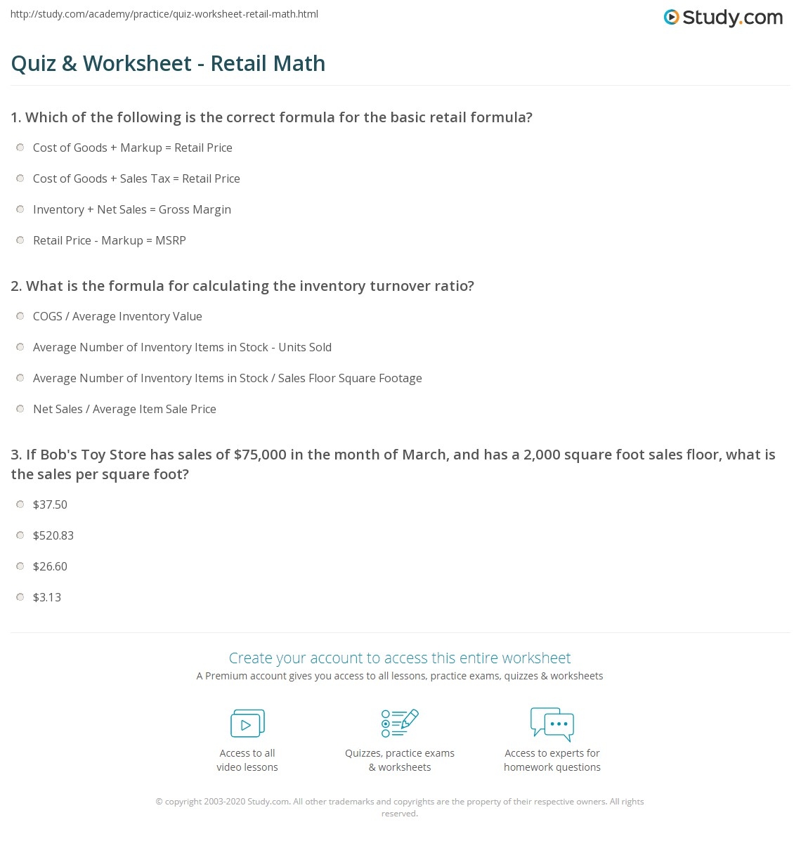 Quiz U0026 Worksheet Retail Math Study
