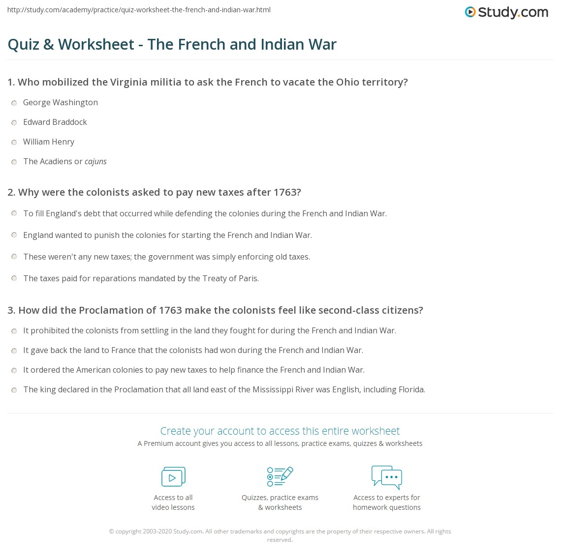 Quiz U0026 Worksheet The French And Indian War Study