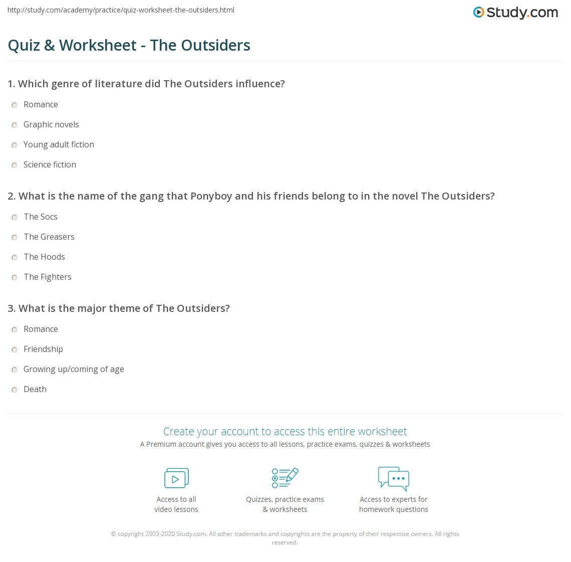 Quiz U0026 Worksheet The Outsiders Study