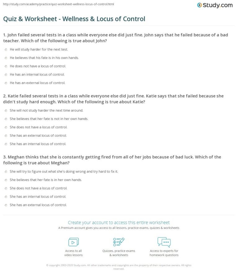 Quiz U0026 Worksheet Wellness U0026 Locus Of Control Study