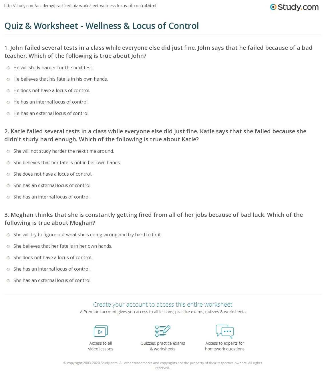 Quiz U0026 Worksheet Wellness U0026 Locus Of Control Study Quiz U0026 Worksheet Wellness U0026 Locus Of Control Study